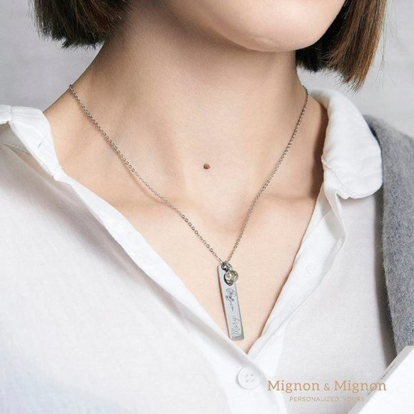 Silver Custom Birthstone Necklace Birth Flower Name Personalized Gift fo… - Picture 5 of 13